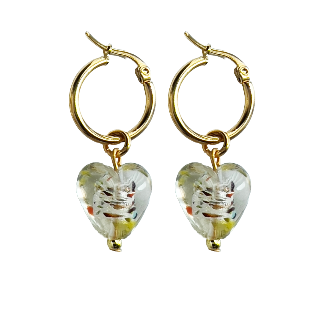 Transparent Glass Heart Earrings | Beaded Earrings