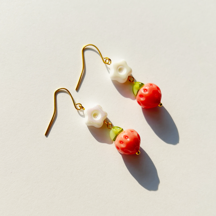 Strawberry Flower Earrings | Beaded Earrings