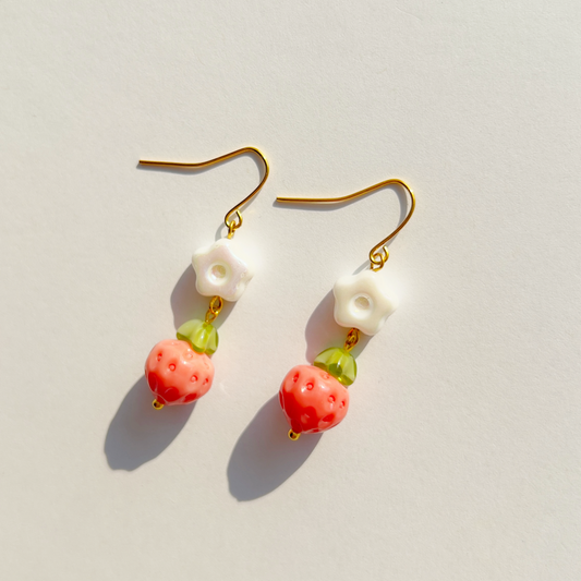 Strawberry Flower Earrings | Beaded Earrings