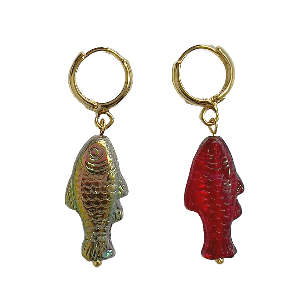 Red Vitrail Sardine Earrings | Glass Bead Earrings