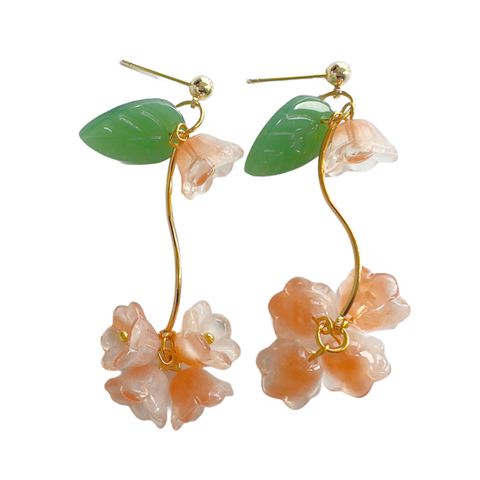 Orange Flower Branch Earrings | Beaded Earrings