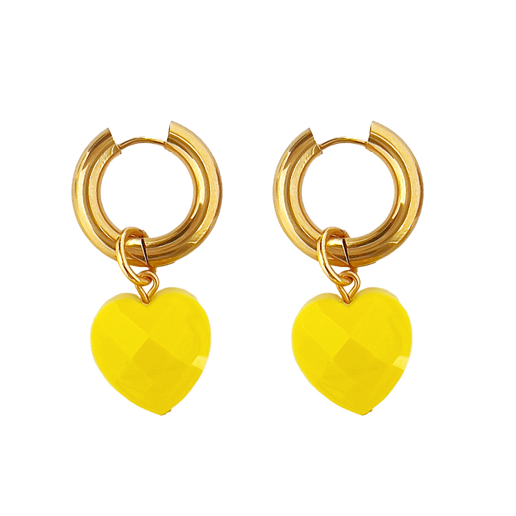 Yellow Crystal Heart Earrings | Ceramic Earrings