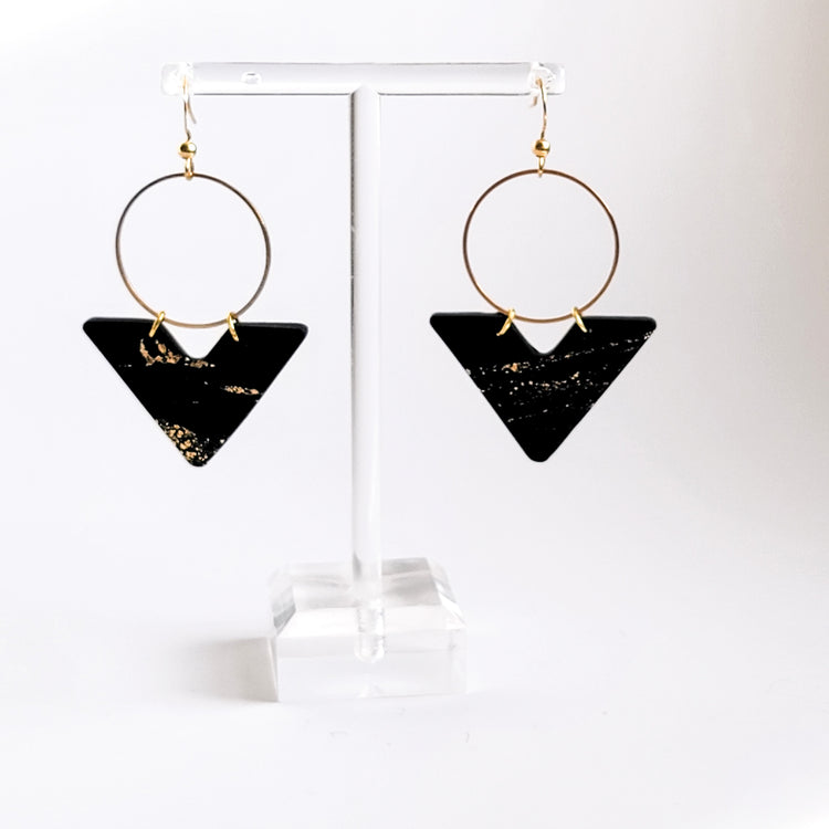 The Gracie - Chevron Dangle Earrings in Black and Golden Details
