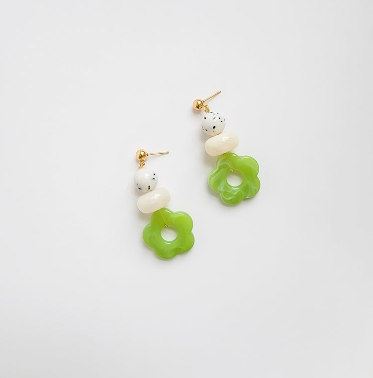 Lucy - Green Acrylic Flower Earrings