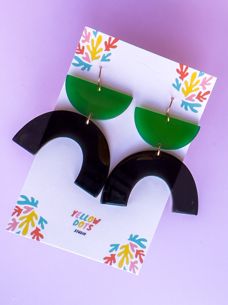 Green and Black Arch Dangle Earrings | Acrylic Earrings