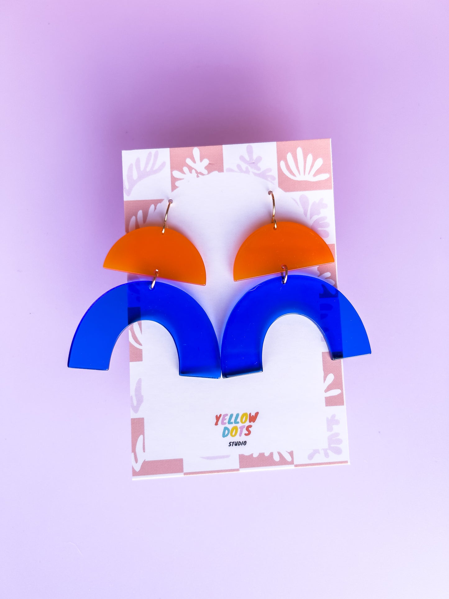 Blue and Orange Arch Dangle Earrings | Acrylic Earrings