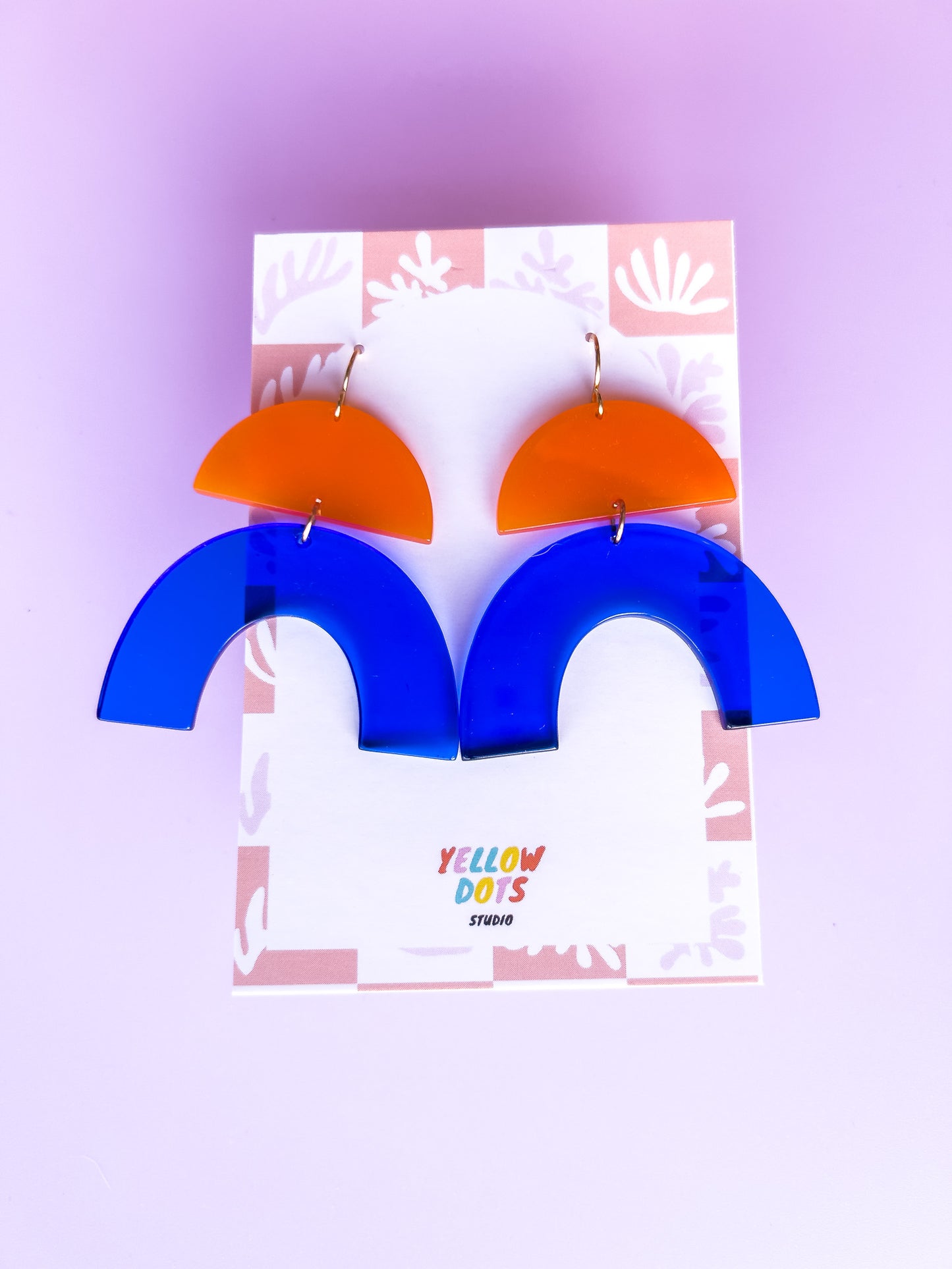 Blue and Orange Arch Dangle Earrings | Acrylic Earrings