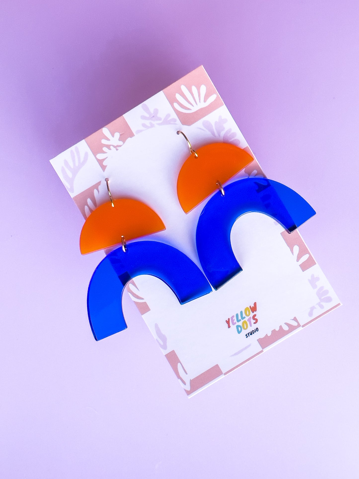 Blue and Orange Arch Dangle Earrings | Acrylic Earrings