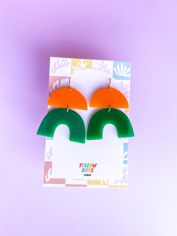 Orange and Green Arch Dangle Earrings II | Acrylic Earrings