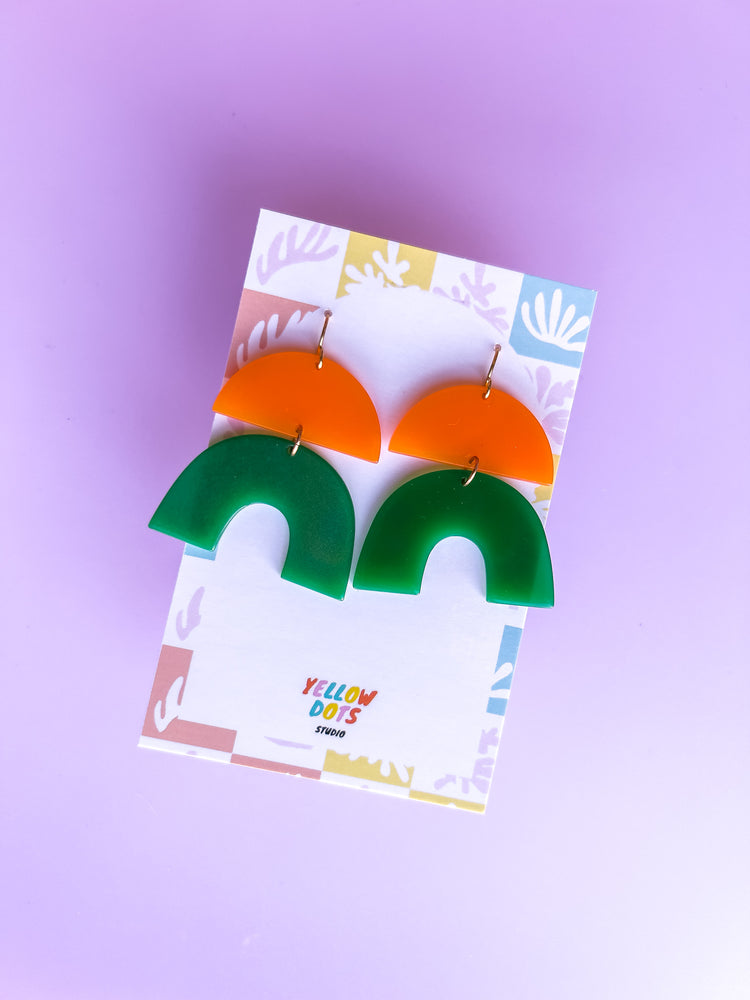 Orange and Green Arch Dangle Earrings II | Acrylic Earrings