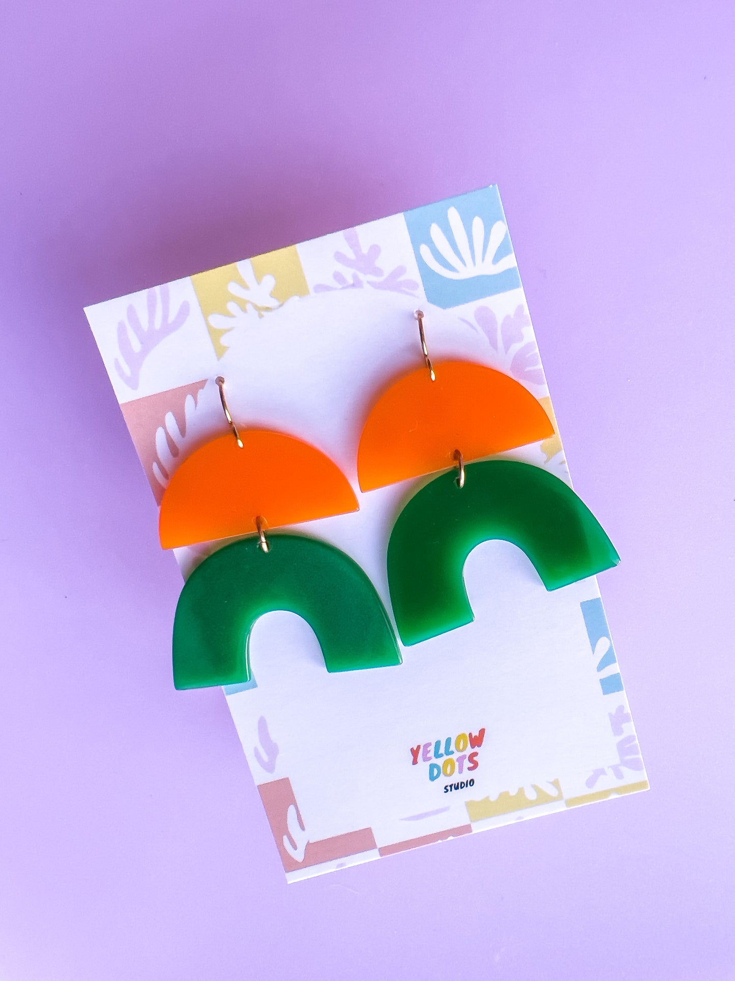 Orange and Green Arch Dangle Earrings II | Acrylic Earrings