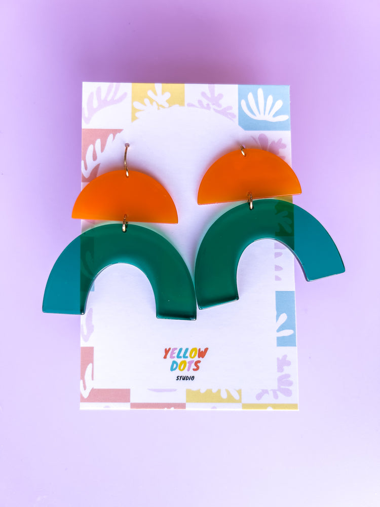 Orange and Green Arch Dangle Earrings I | Acrylic Earrings