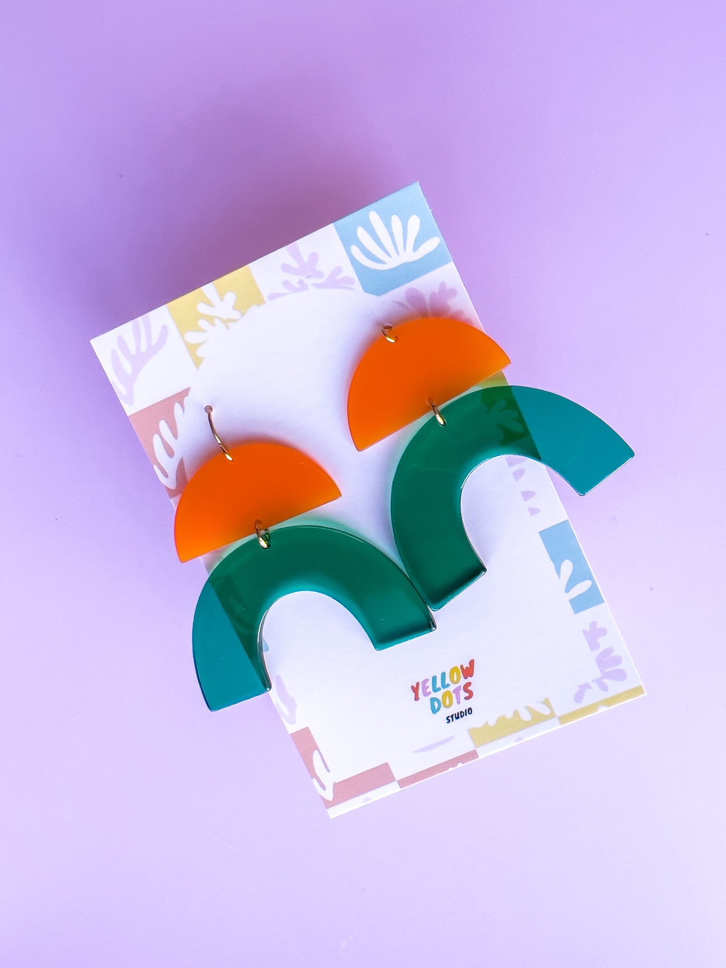 Orange and Green Arch Dangle Earrings I | Acrylic Earrings