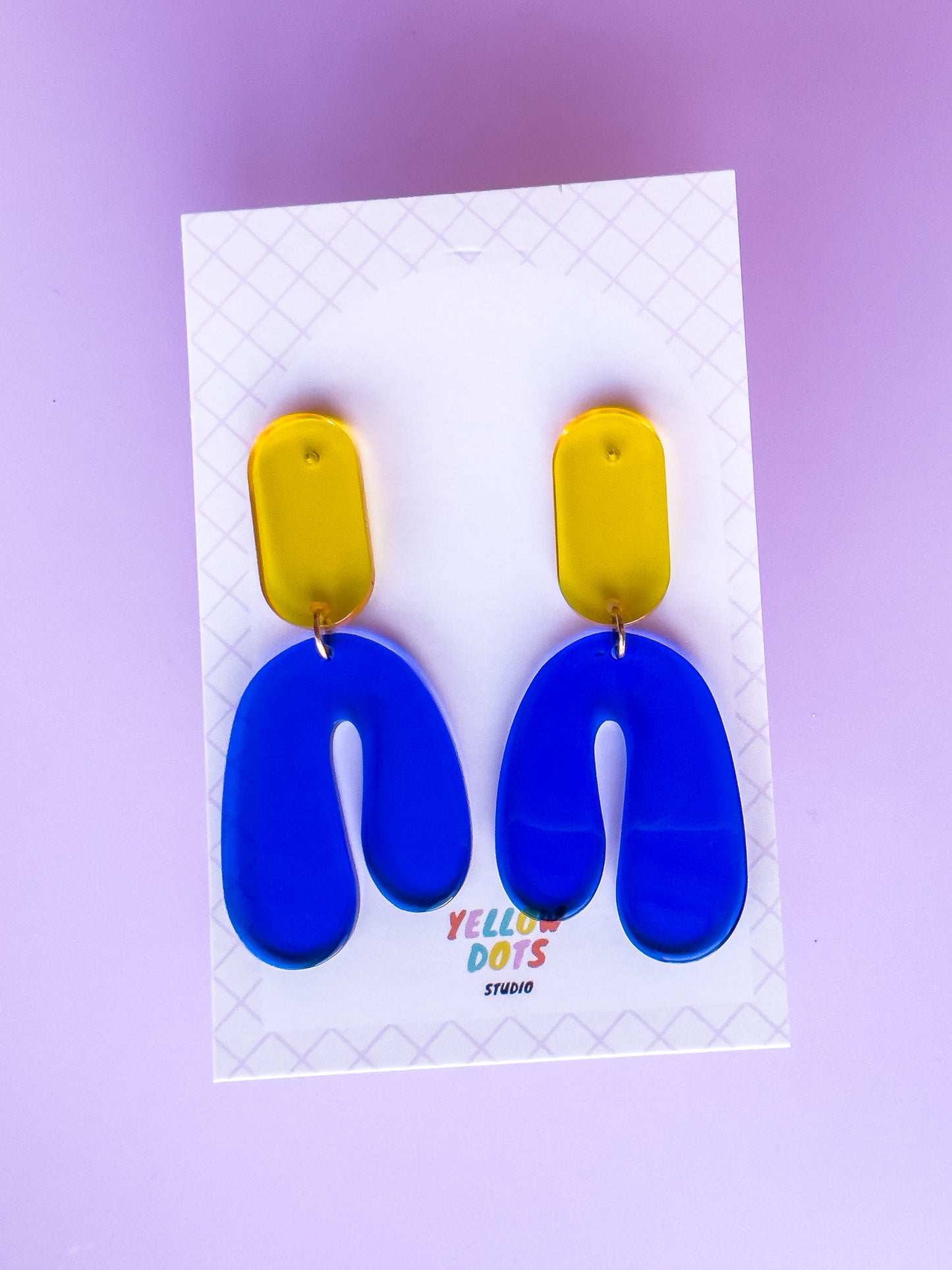 Chubby Yellow and Blue Dangle Earrings | Acrylic Earrings