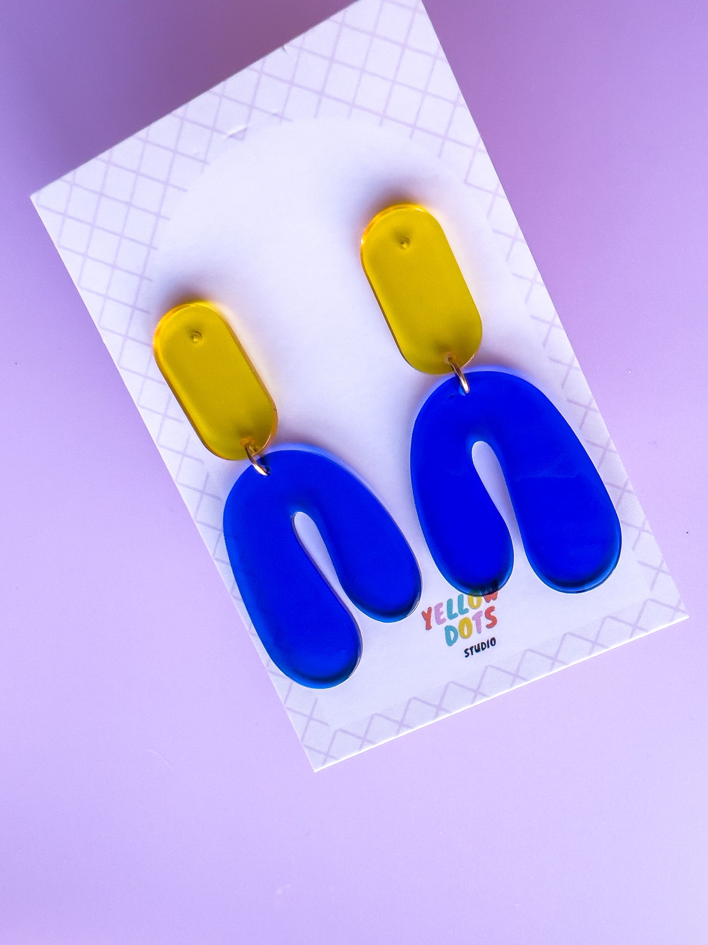 Chubby Yellow and Blue Dangle Earrings | Acrylic Earrings