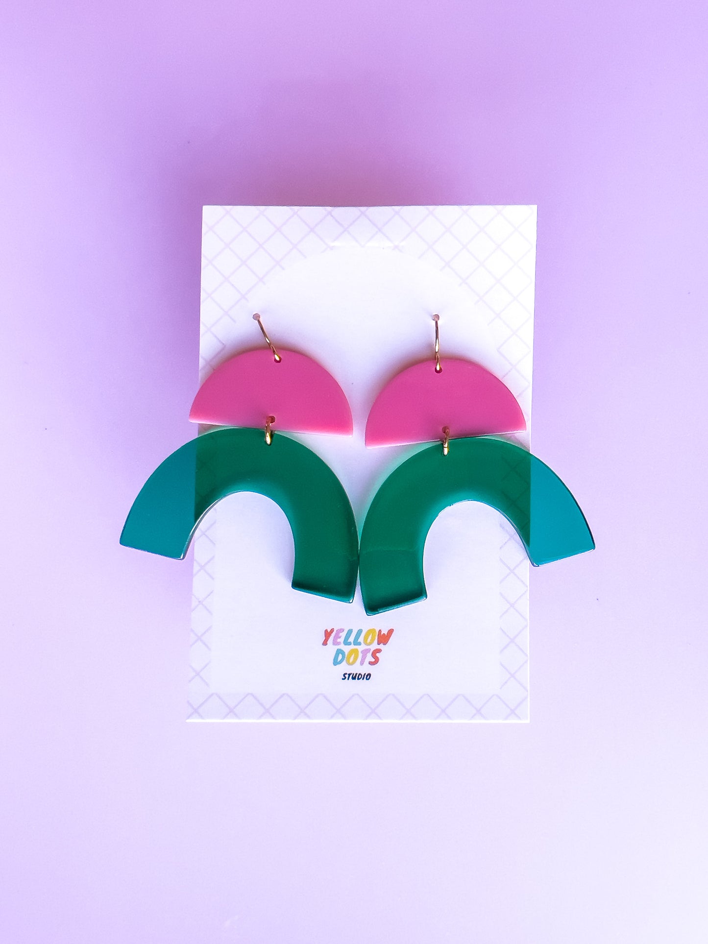 Pink and Green Arch Dangle Earrings | Acrylic Earrings