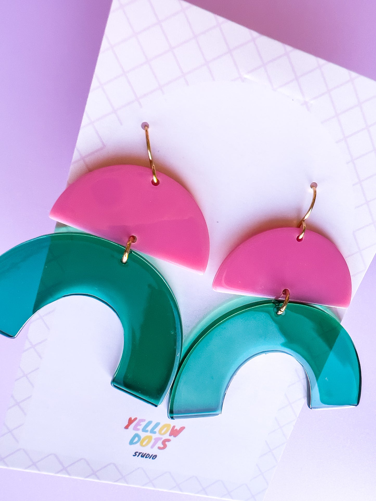 Pink and Green Arch Dangle Earrings | Acrylic Earrings