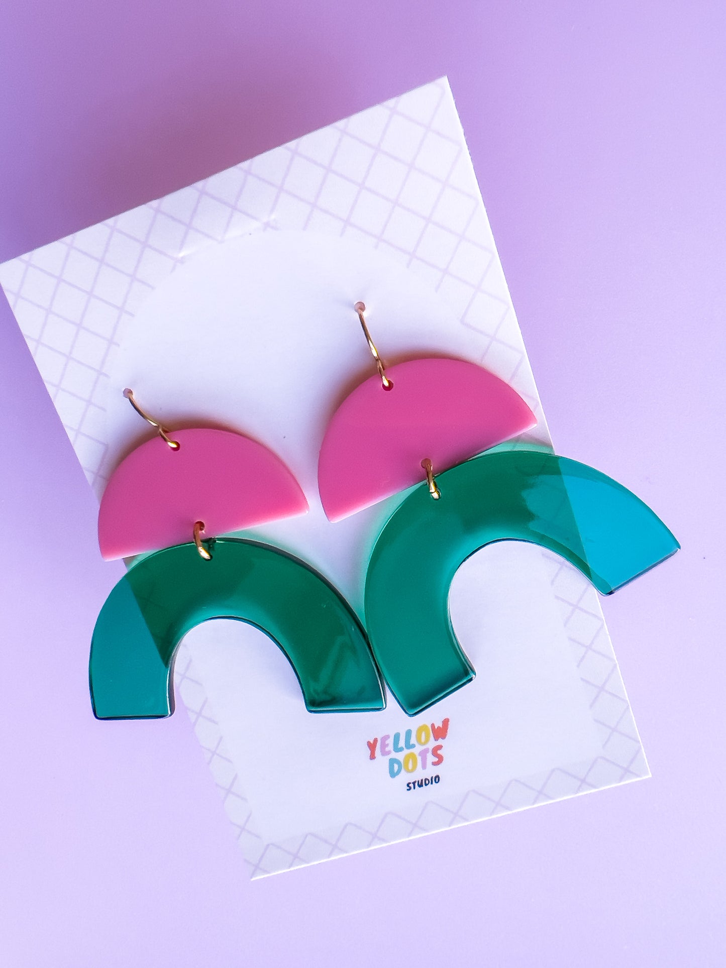 Pink and Green Arch Dangle Earrings | Acrylic Earrings