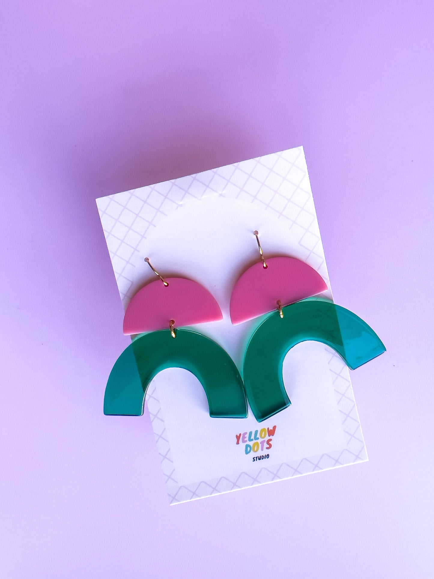 Pink and Green Arch Dangle Earrings | Acrylic Earrings