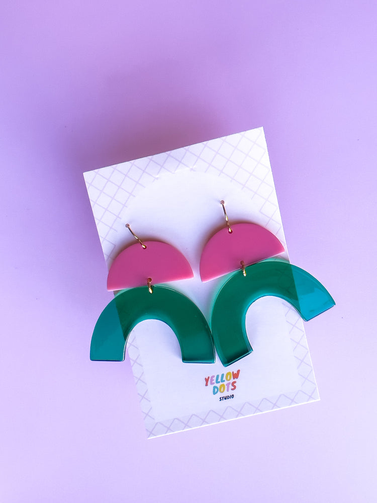 Pink and Green Arch Dangle Earrings | Acrylic Earrings