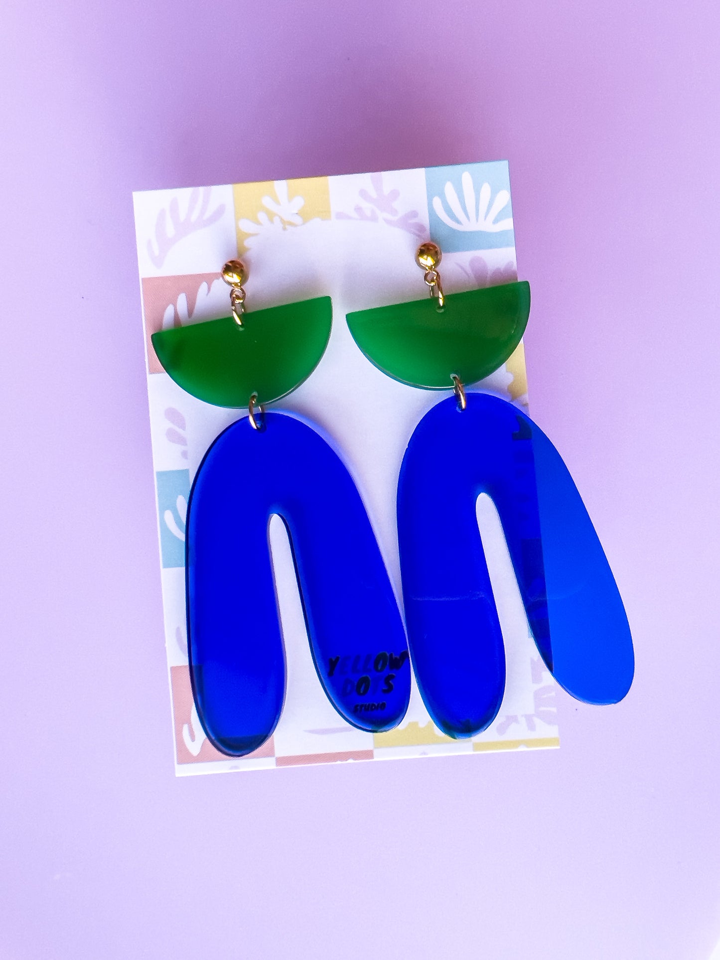 Statement Green and Blue Dangle Earrings I | Acrylic Earrings