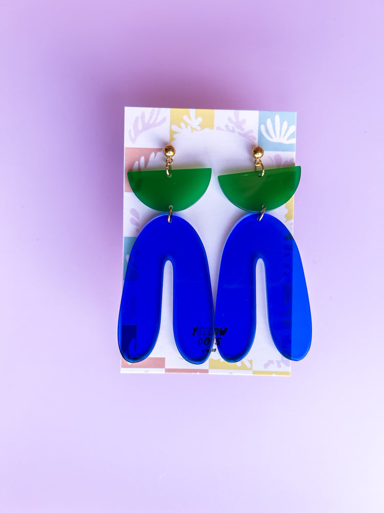 Statement Green and Blue Dangle Earrings I | Acrylic Earrings