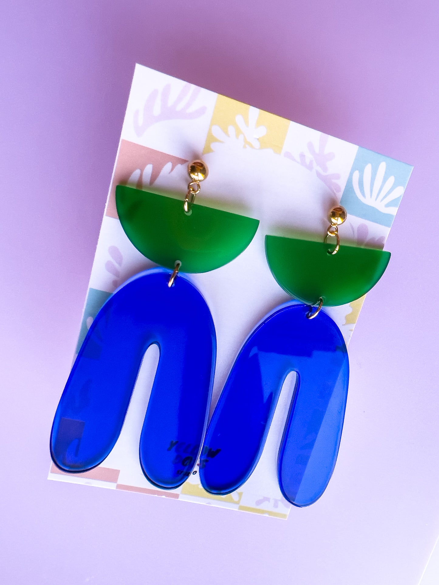 Statement Green and Blue Dangle Earrings I | Acrylic Earrings