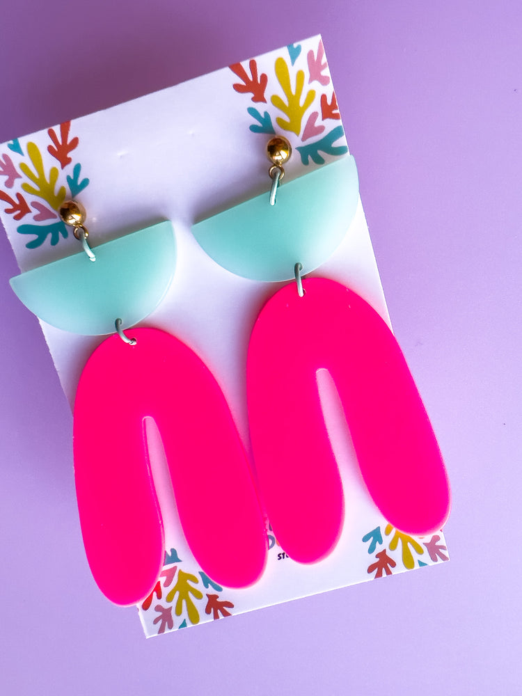 Statement Hot Pink Dangle Earrings | Acrylic Earrings