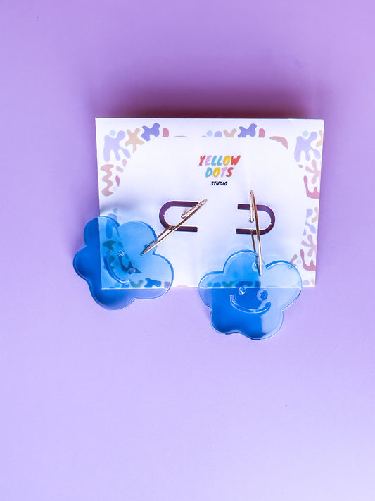 Blue Smiley Flower Hoop Earrings | Acrylic Earrings