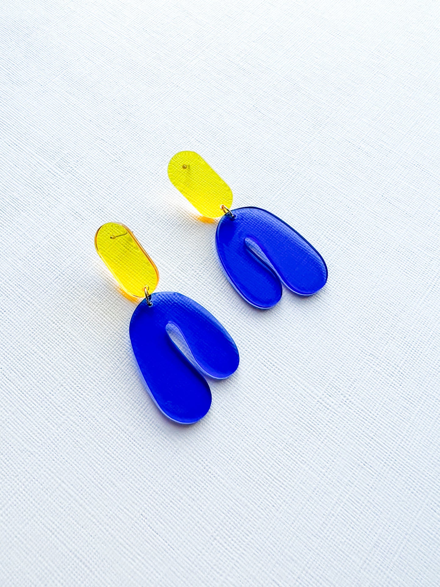 Chubby Yellow and Blue Dangle Earrings | Acrylic Earrings