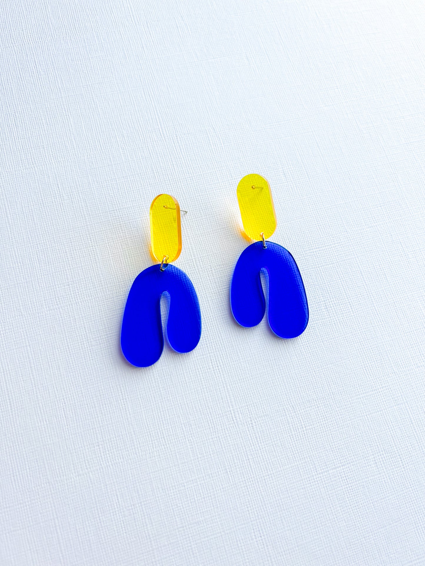 Chubby Yellow and Blue Dangle Earrings | Acrylic Earrings