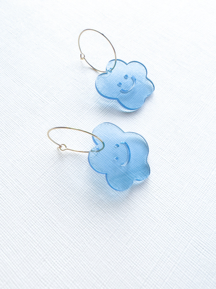 Blue Smiley Flower Hoop Earrings | Acrylic Earrings