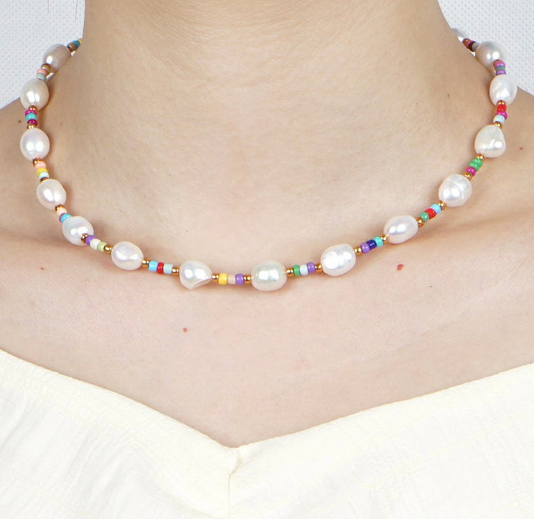 Colorful Dainty Freshwater Pearl Necklace