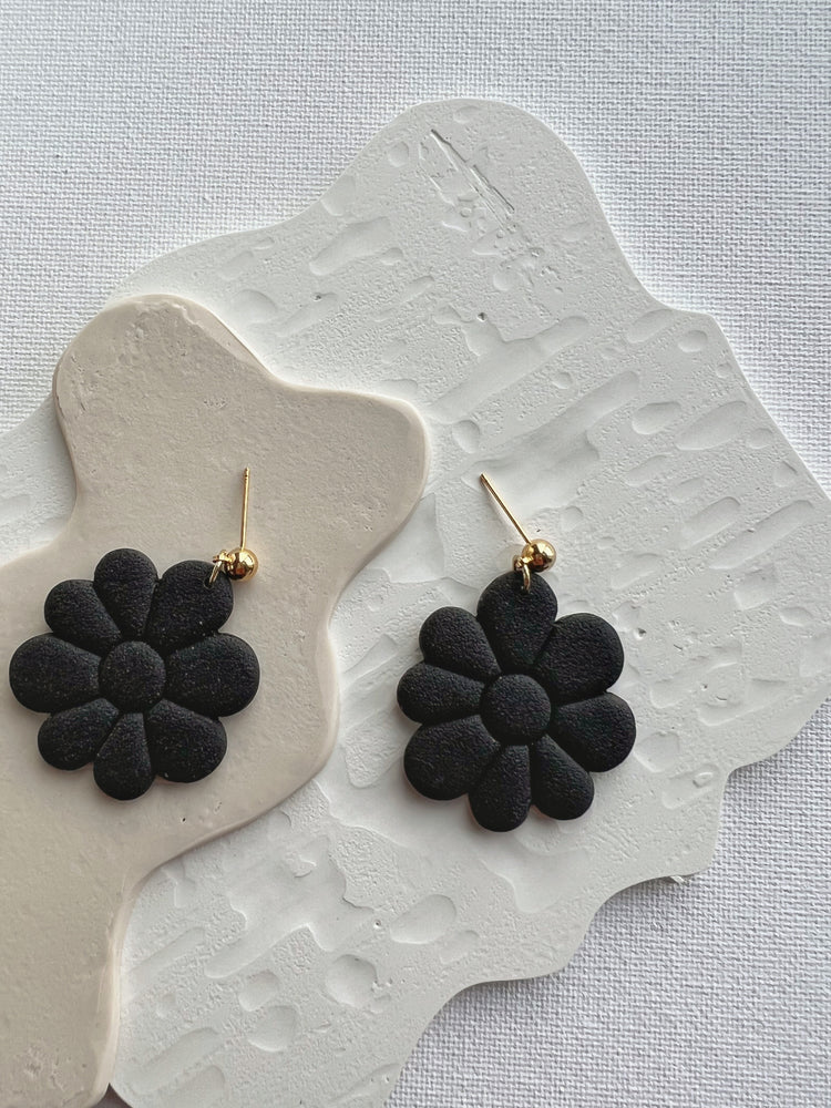 Black Statement Flower Earrings