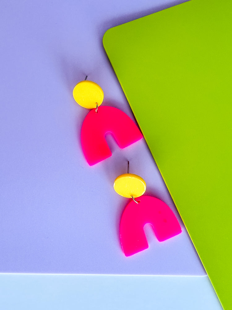 Hot Pink Arch Dangle Earrings | Acrylic Earrings