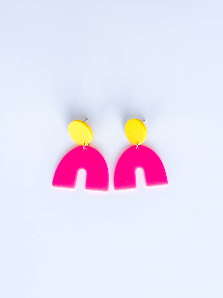 Hot Pink Arch Dangle Earrings | Acrylic Earrings