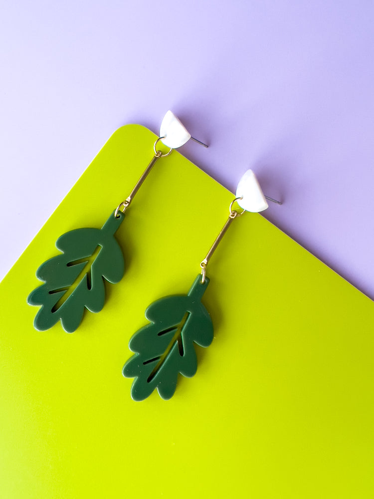 Hanging in There Leaf Dangle Earrings | Acrylic Earrings