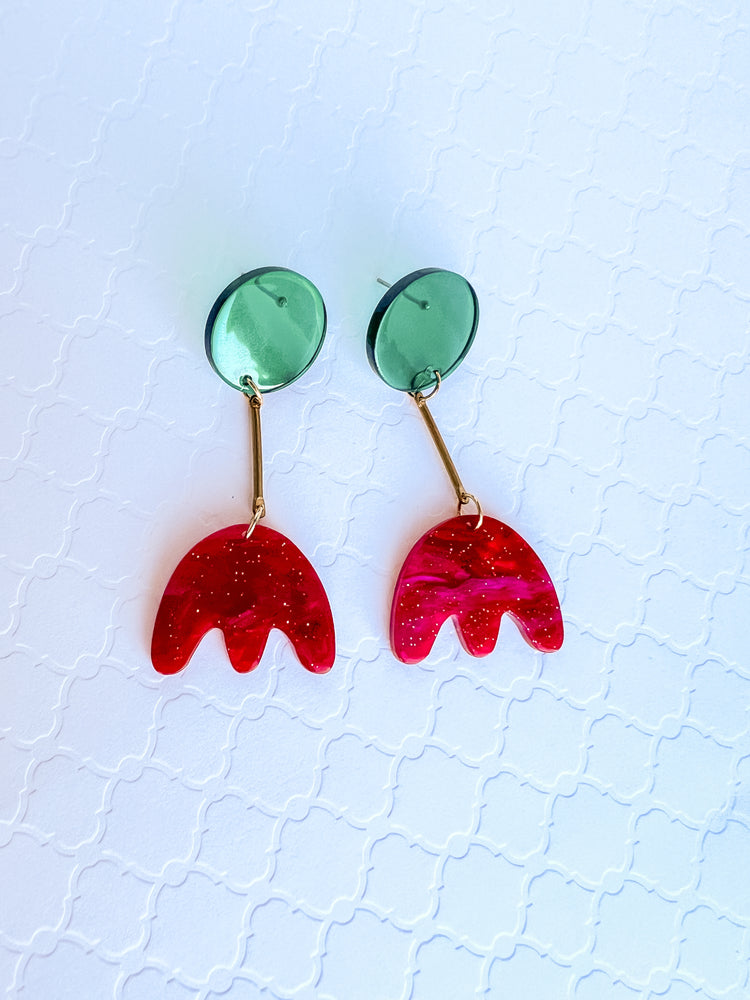 Red Abstract Flower Dangle Earrings | Acrylic Earrings