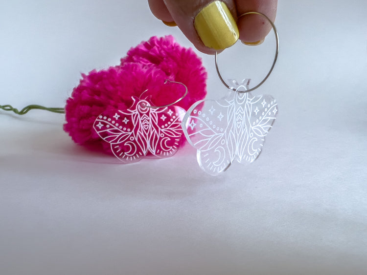 Transparent Acrylic Moth Hoop Earrings