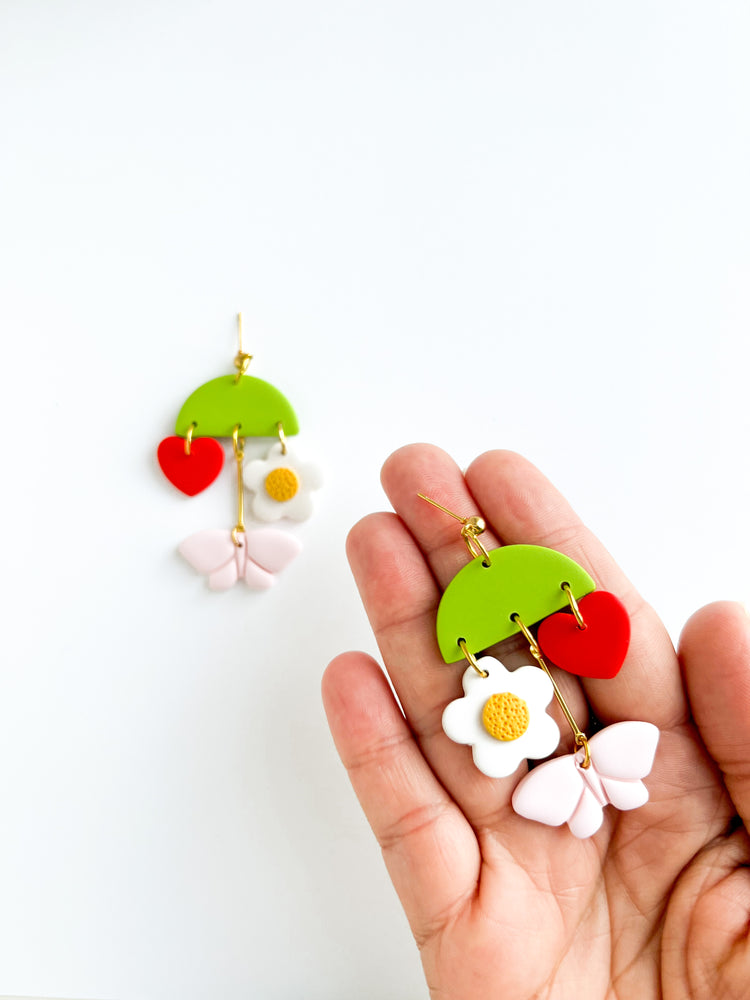 Yellow Dots I Love Spring Earrings | Polymer Clay Earrings