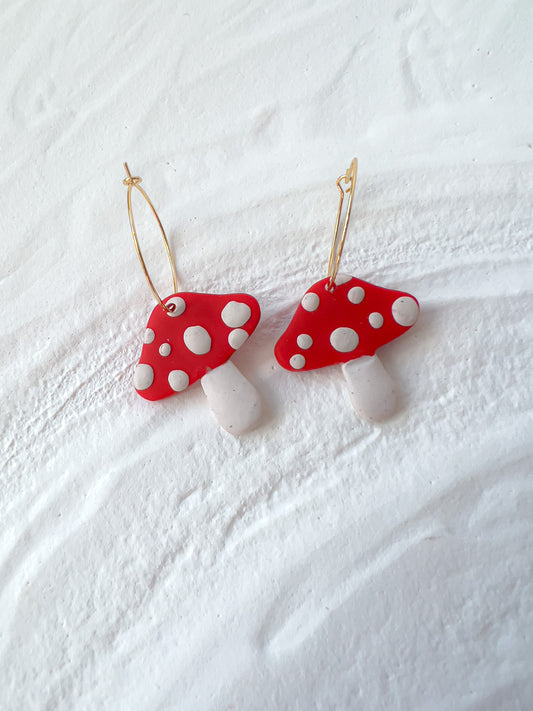Red Mushroom Hoop Earrings