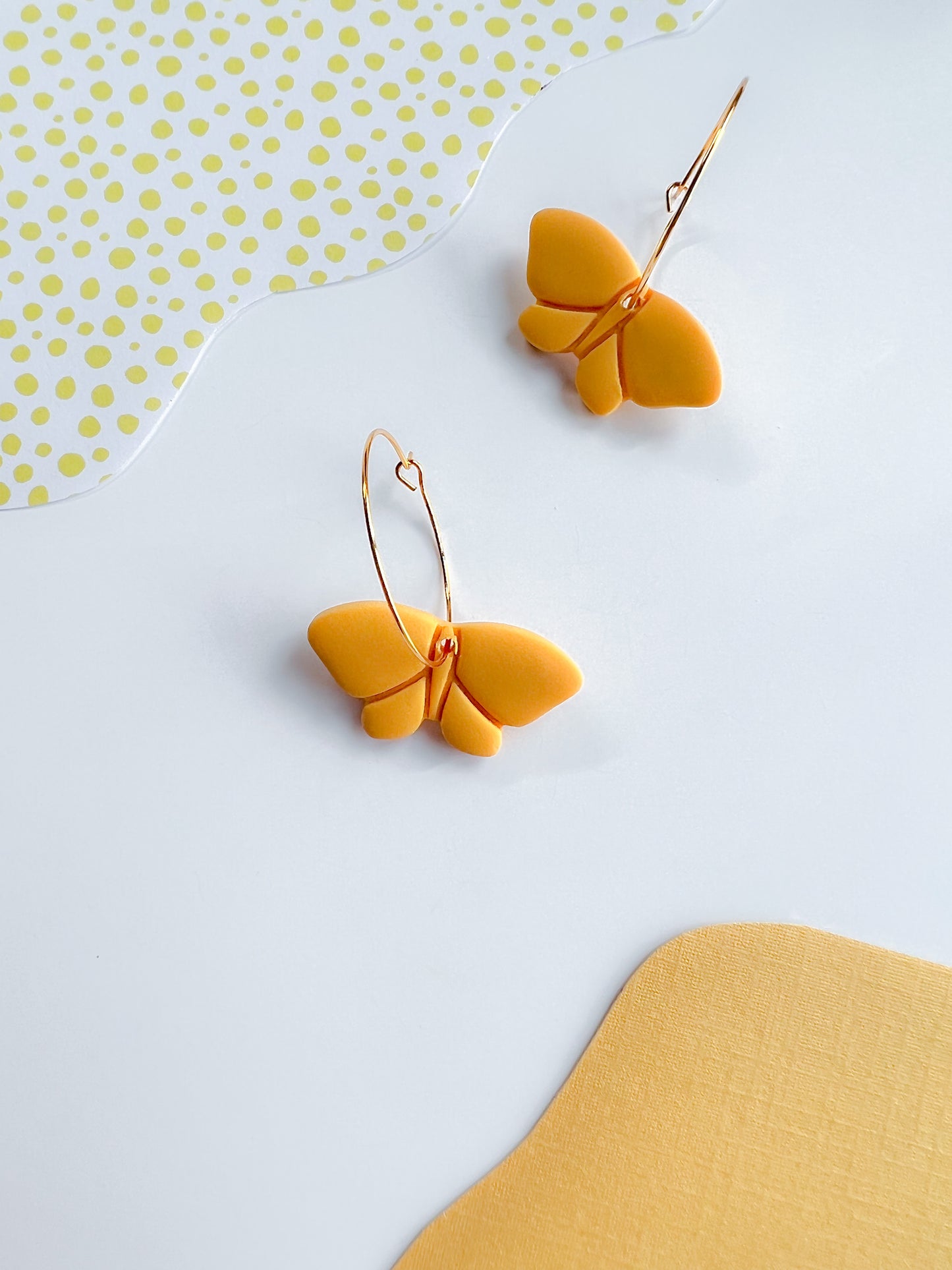 Yellow Moth Earrings in Polymer Clay