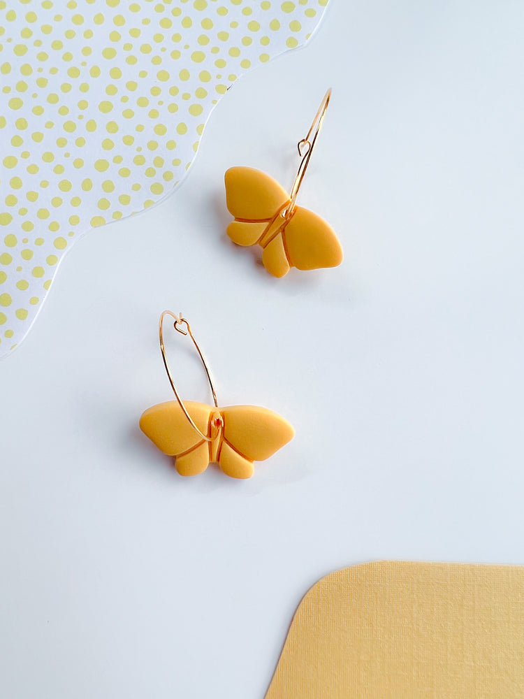 Yellow Moth Earrings in Polymer Clay