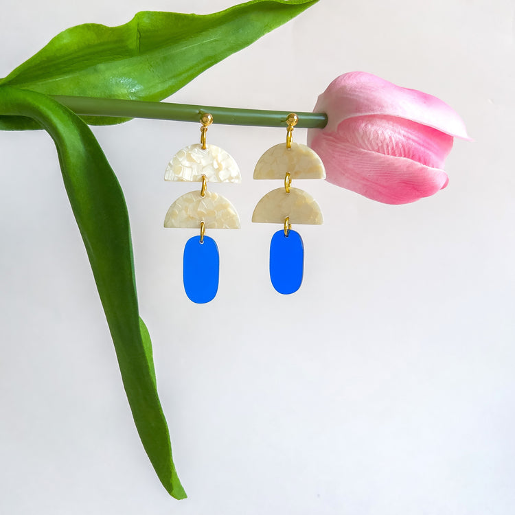 Geometric White and Blue Earrings | Acrylic Earrings