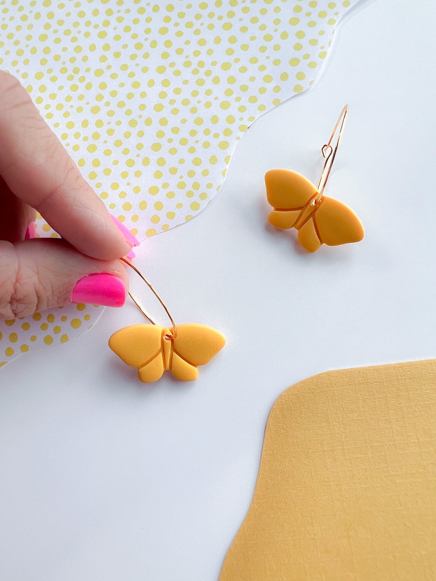 Yellow Moth Earrings in Polymer Clay