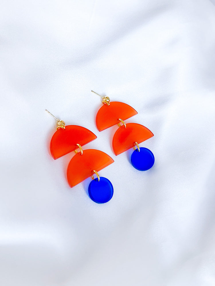 Geometric Orange and Blue Earrings | Acrylic Earrings