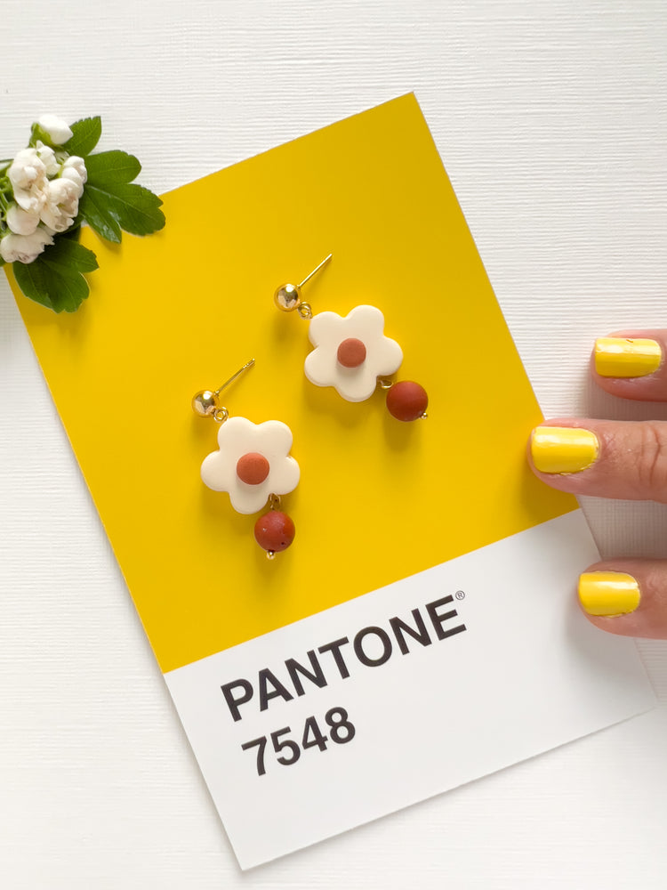 Yellow Dots Dixie Flower Earrings | Polymer Clay Earrings