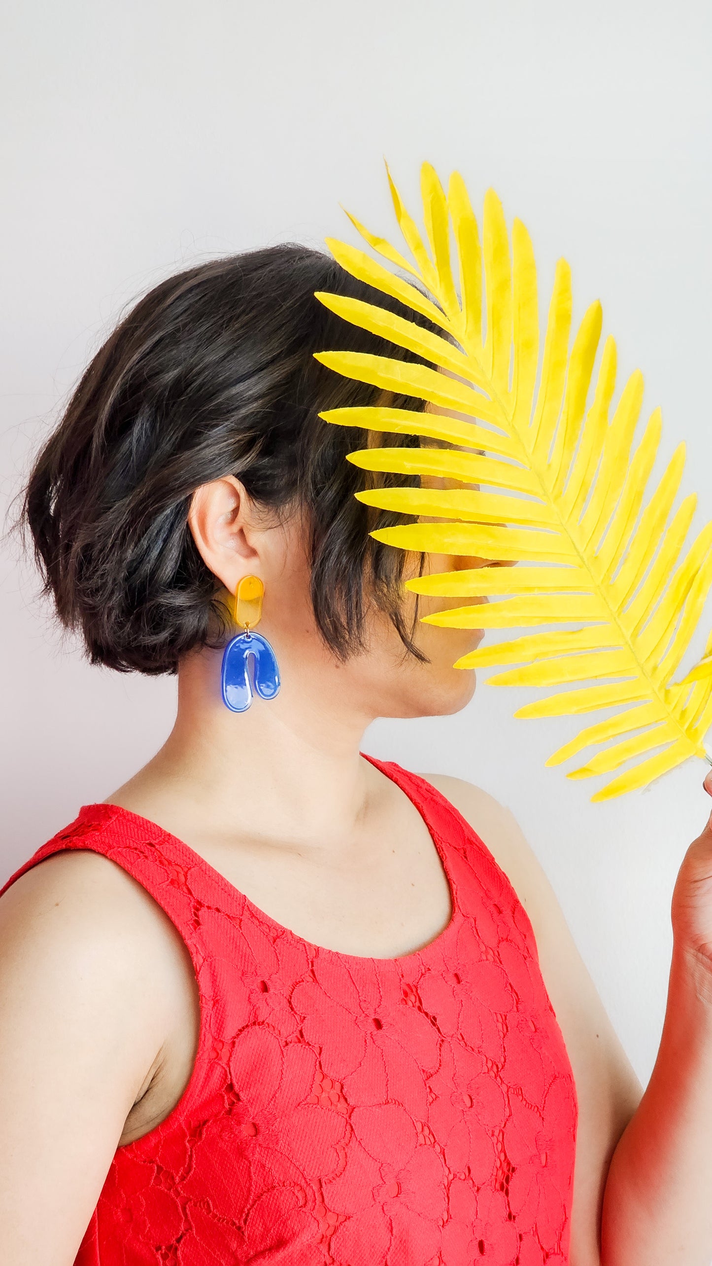 Chubby Yellow and Blue Dangle Earrings | Acrylic Earrings